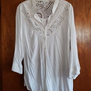 Ethyl white and lace button down blouse